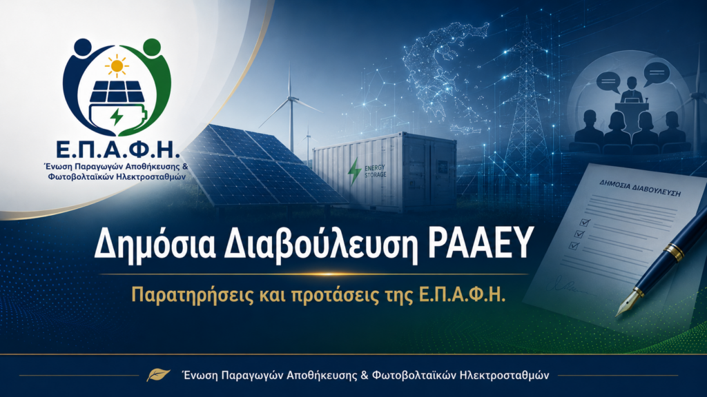 Παρέμβαση του Πανελλήνιου Συλλόγου ΕΠΑΦΗ στη δημόσια διαβούλευση επί της εισήγησης της ΑΔΜΗΕ Α.Ε. υπ’ αριθμ. πρωτ. Ι-405858/19.11.2025 (ΔΝΣ/21686/18.11.2025) για την τροποποίηση του Κώδικα Διαχείρισης ΕΣΜΗΕ αναφορικά με την παροχή αέργου ισχύος για σκοπούς ρύθμισης τάσης. ΔΙΑΒΟΥΛΕΥΣΗ ΡΑΑΕΥ ΕΠΑΦΗ